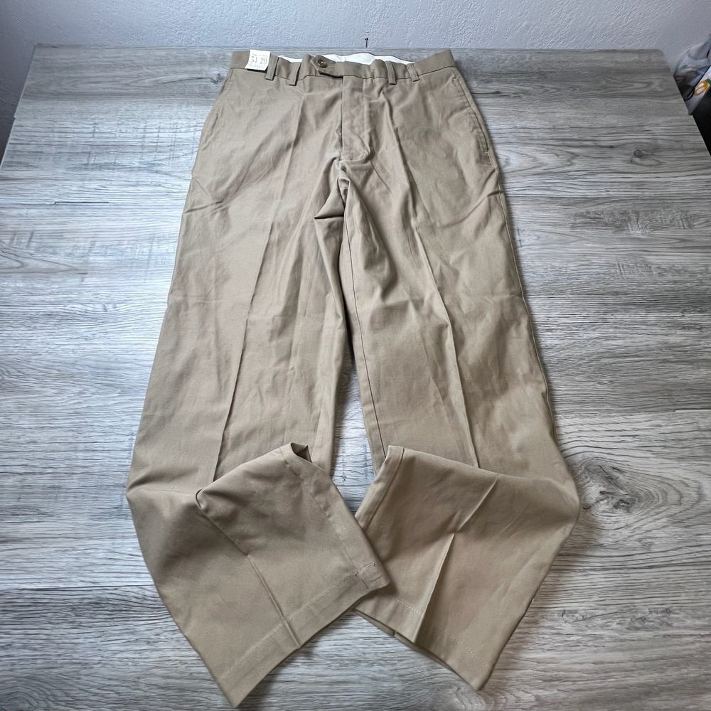 Turnbury Chinos Mens 34x29 Khaki Tan Flat Front Cotton Straight Leg Trousers NEW
